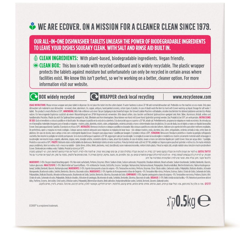 ecover Dishwasher Tablets Lemon and Grapefruit Scent - 25 All in One Tablets (0.5kg) - Image 2